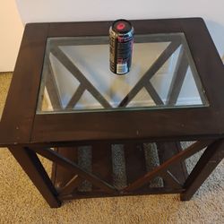 Wood And Glass End Table