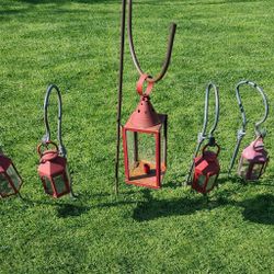 sturdy iron hooks with red outdoor lantern each $8