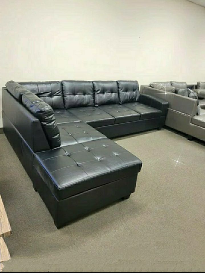 Faux Leather Black Sectional 20 Dollar Payment & Brand New