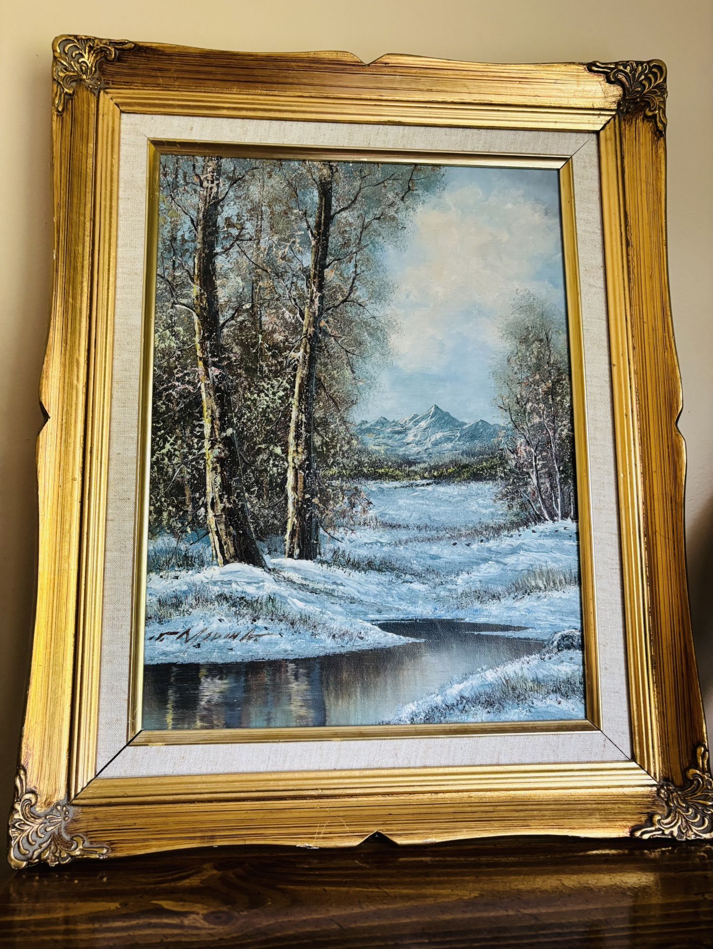 Vintage Snowy Forest Oil Painting β Gold Frame Wall Art