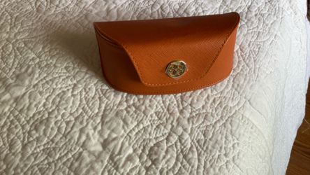 Tory Burch Orange Authentic  Sunglasses Eyeglasses Leather Case New 