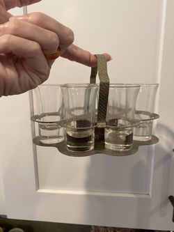 Vintage Shot Glass Tray W/6 Shot Glasses