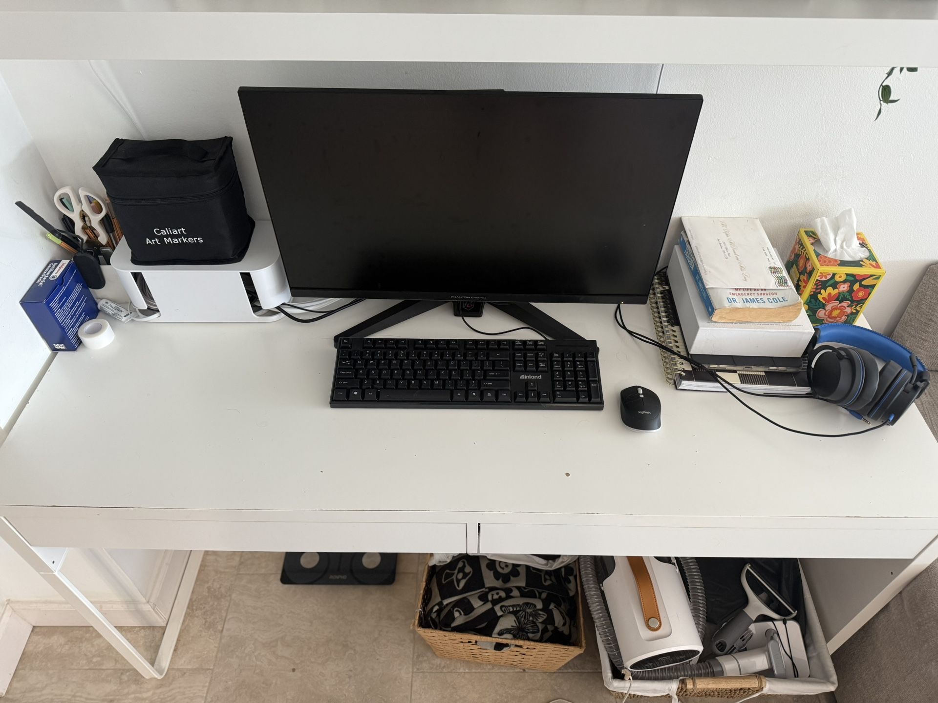 Modern White Desk w/ 2 Drawers (DESKONLY)