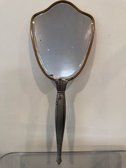 Vintage Handheld Vanity Mirror Floral Embroidered Back
