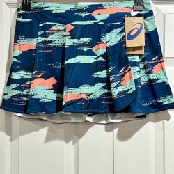 Asics Blue/Coral Print Pleated Tennis Skirt