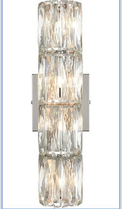 SAMTEEN Luxury Chrome Crystal Wall Sconce 4-Light Modern Glass Wall Light Fixture 16-Inch Stainless Steel Silver Sconces Lighting for Bedroom Hallway 