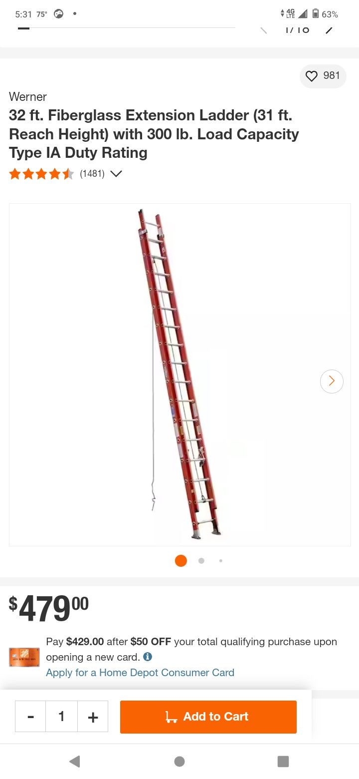 32' Werner Fiberglass Ladder