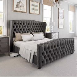 ❤️‍🔥 King Platform Bed Frame with Wingback Headboard