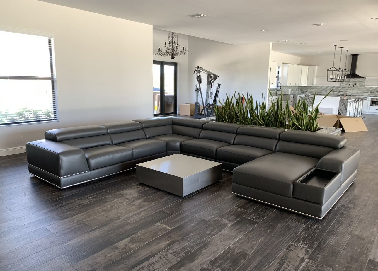 Gray Leather Sectional Couch Sofa (Modani)