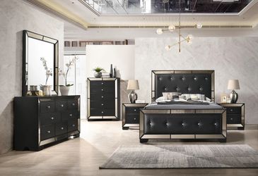 4PCS BEDROOM SET BLACK FINISH  (AD) QUEEN $1099 E KING $1199  DELIVER AVAILABLE