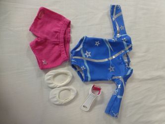 American Girl Doll Gymnastics Leotard Outfit Set Blue Pink Shorts Shoes - C14