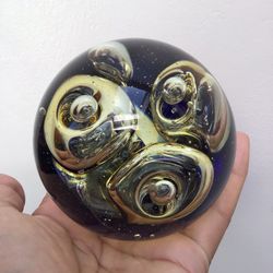 Vintage Glass Art Bubble Round Paperweight 