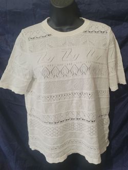 ZADIG & VOLTAIRE Short sleeve open knit crew neck sweater, Ivory, Size M.