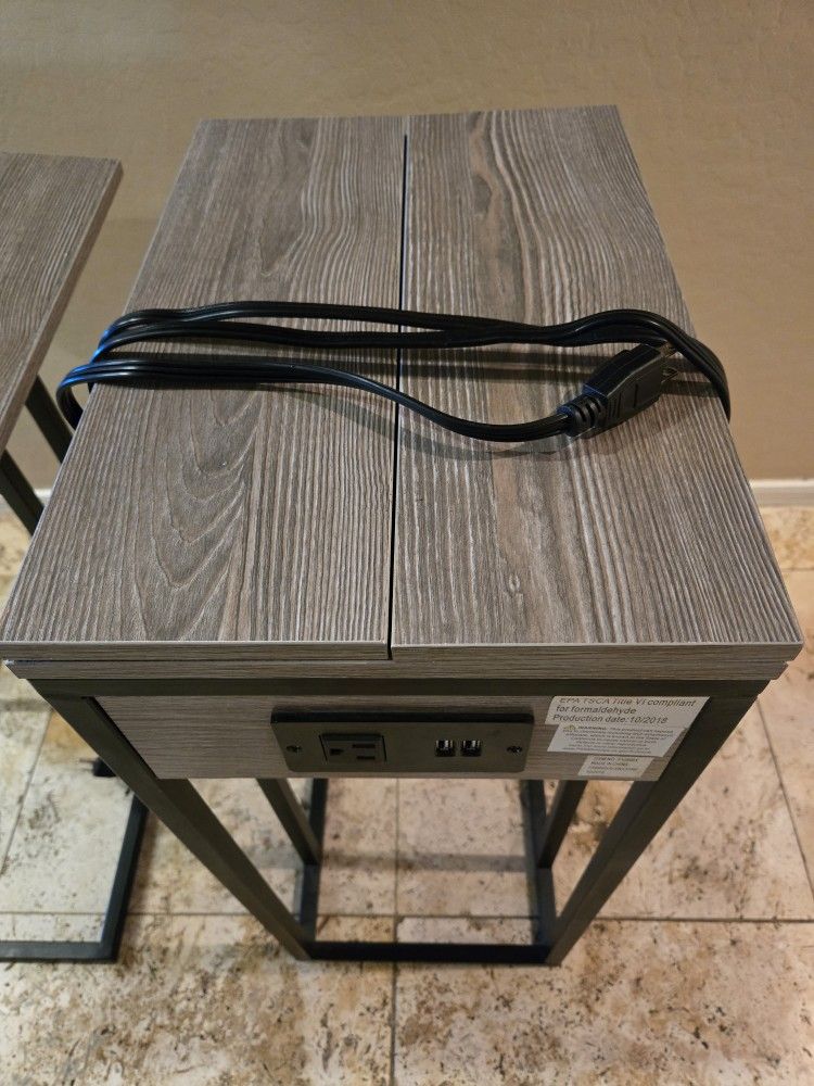 Set of 2- C Shaped End Tables w/ Charging Station