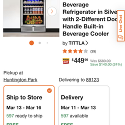 24 in. Single Zone 220 Plus Cans Beverage Refrigerator in Silver with 2-Different Door Handle Built-in Beverage Cooler