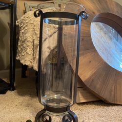 Gorgeous ! Tall Glass Candle Holder With Metal Holder