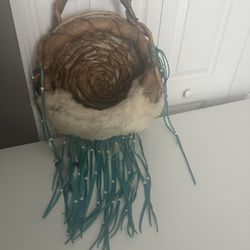 Native Wall Hanging Basket With Fur - Southwestern 