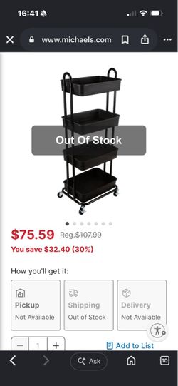 Black 4-Tier Rolling Storage Cart
