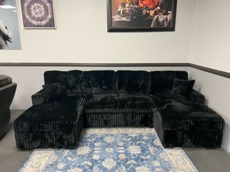 Black Double Chaise Sofa w/ Pull-out Sleeper & Storage