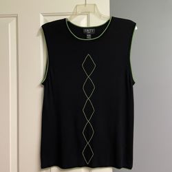 Finity Black Green Argyle Knit Sleeveless Vest, Women, 1X