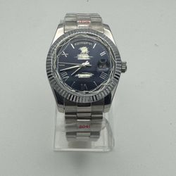 Stainless Steel Watch with Blue Roman Dial