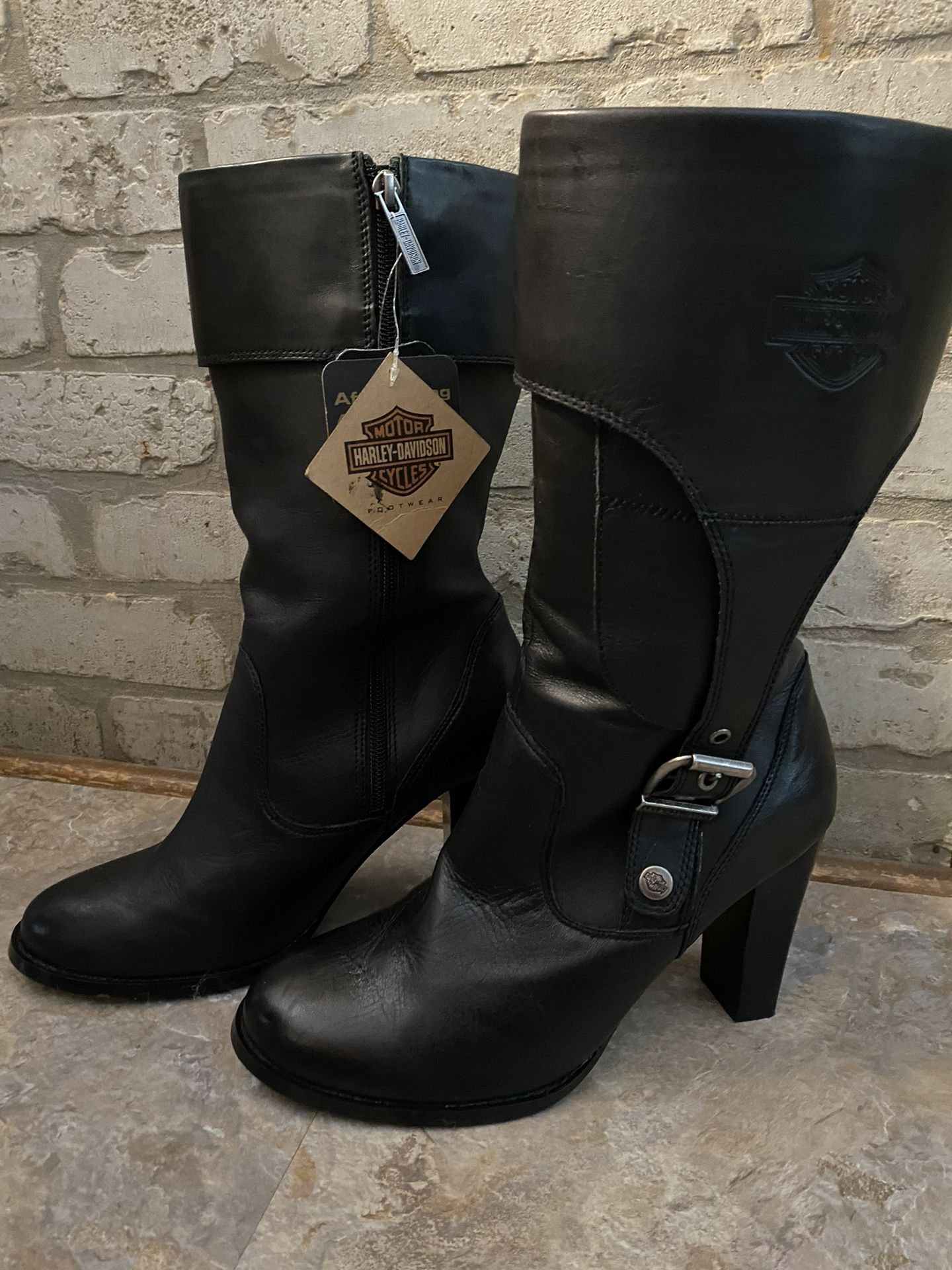 Women Harley Davidson High Heel Leather Boots 9 
