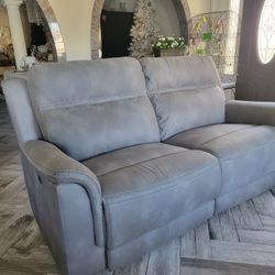 Automatic Grey Leather Reclining Sofa Lounger Set