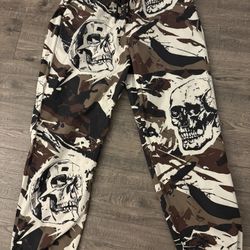 Rebel  Men's Skull Print Camouflage Drawstring Casual Pants Size M