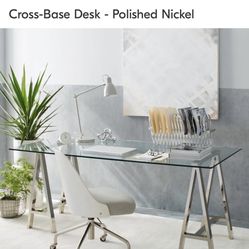 Cross Base Desk - Glass And Polished Nickel
