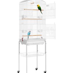 VIVOHOME 64 Inch Bird Cage with Play Top and Rolling Stand for Parrots Conures Lovebird Cockatiel Parakeets White