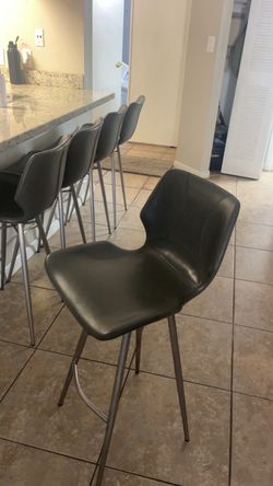 Grey Faux Leather Bar Stools Set