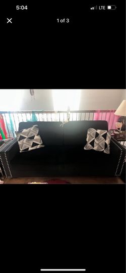 Black velvet studded couch loveseat