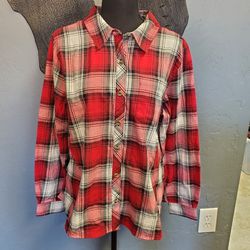 Christopher & Banks Long Sleeve Button Down Women's Red/ White Plaid Top Size: L