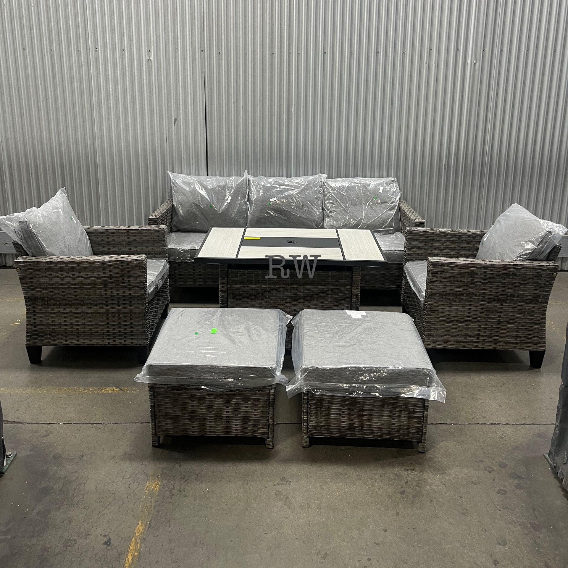 Outdoor Patio Wicker Furniture Set With Fire Pit Table