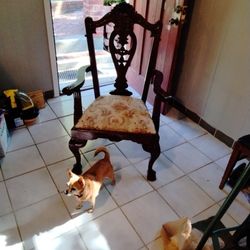 Decorative Cherry Wood Captain's Chair With Ottoman