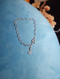 Silver Link Bracelet With Charm 7 or 8 in