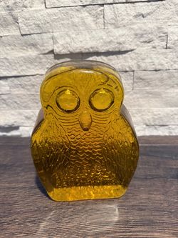Vintage MCM Blenko Joel Myers Amber Glass Owl Bookend Art Glass  7’’  Tall HEAVY