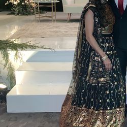 Black Net Embroidered N Sequins Work Umbrella Lehenga