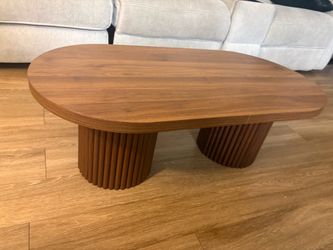 Modern Wood Coffee Table with Fluted Pedestal Base