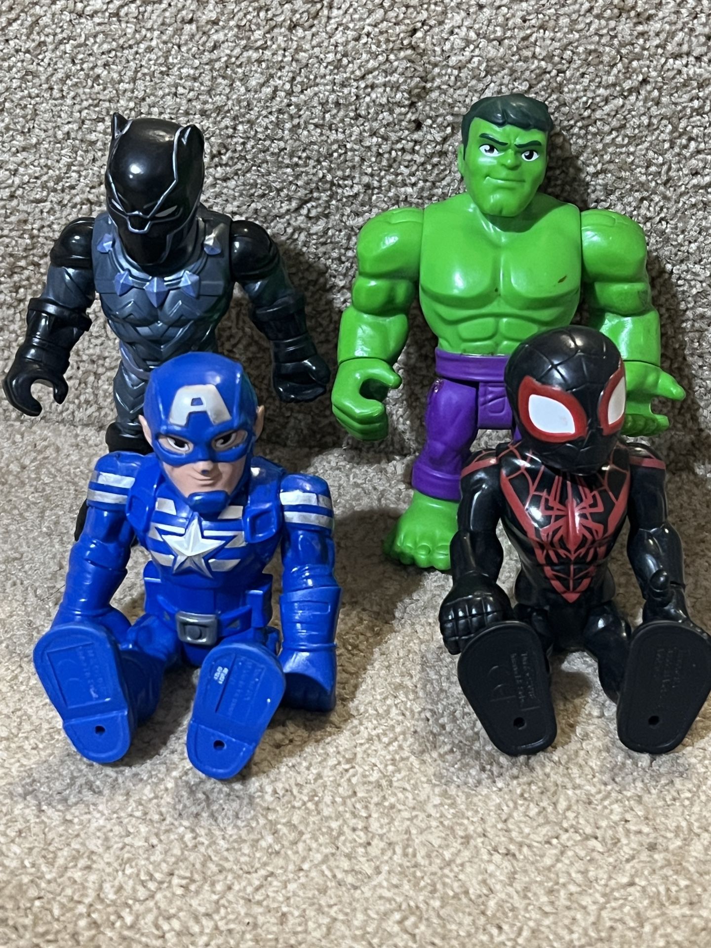 Marvel lot of 4 Playskool figure Hulk Black Panther Captain America Miles 5”