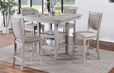 ✅️ 5 pc Wildon studio rustic natural tone,  finish wood and fabric counter height dining table set ✅️✅️