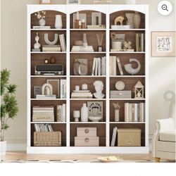 Homfa 18-Cube Bookcase and Bookshelves, 71.2" Triple Width 6 Tier Freestanding Arch Library Cabinet for Home Office Living Room, White Bark Texture & 