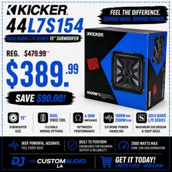 Kicker 44L7S54 Bass Speaker 15 Inch Dual Voice Coil Subwoofer 2000 Watts L7S15 🚨 Payment Options Available 🚨 No Credit Needed 🚨