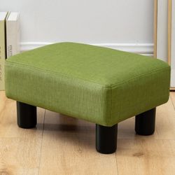 Small Rectangle Foot Stool, PU Leather Fabric Green