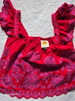 FARM Rio Red Embroidered Crop Top Size S