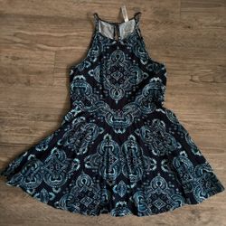 Women’s Navy & Teal Patterned Halter Dress