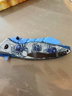 Spider Web Folding Pocket Knife Blue Blade