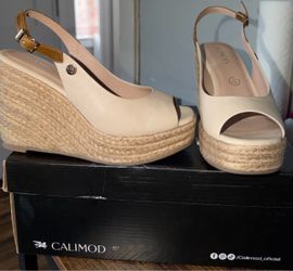 Women 5 Leather Espadrille Platform Wedge Sandals
