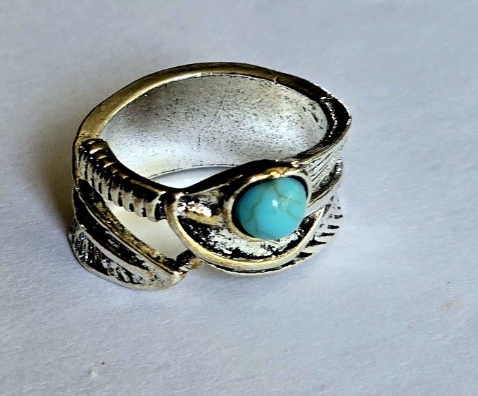 TURQUOISE FEATHER WRAP STAINLESS SILVER FOREVER WEAR NEW SIZE 8 RING