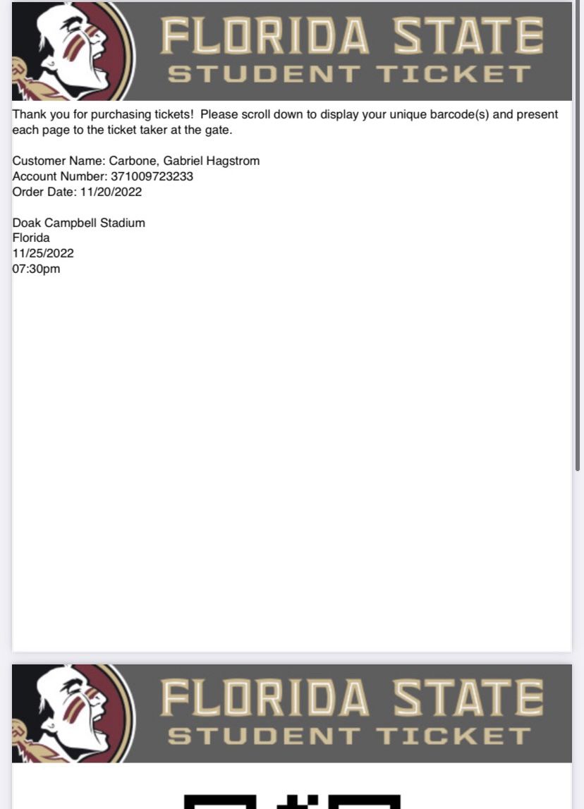 3 FSU/UF football Game Tickets